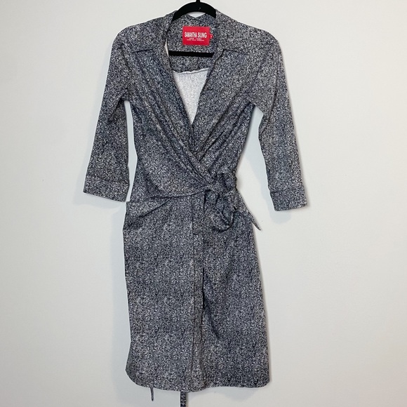 Samantha Sung Black/White Print Wrap Dress - Picture 4 of 11